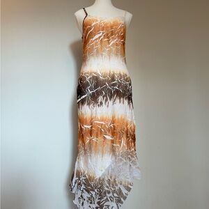 Orange and Cream Asymmetrical Sundress with Spaghetti Straps